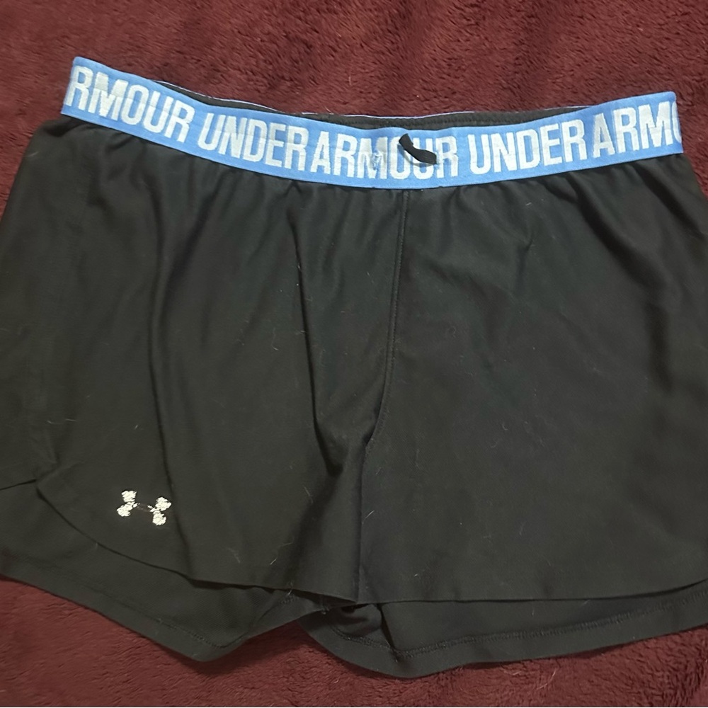 Under Armour Women's Black Athletic Shorts with Blue Waistband